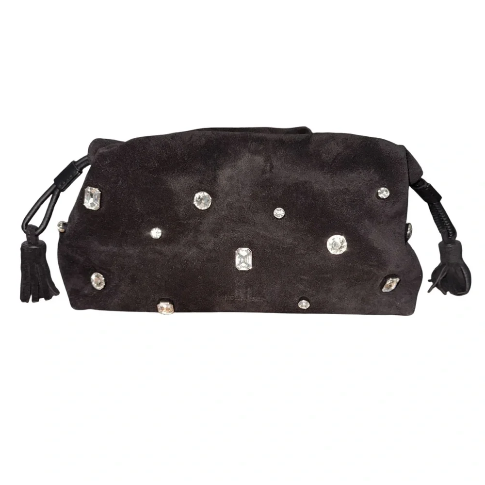 Veronica Beard Small Crystal-Studded Suede Clutch Bag